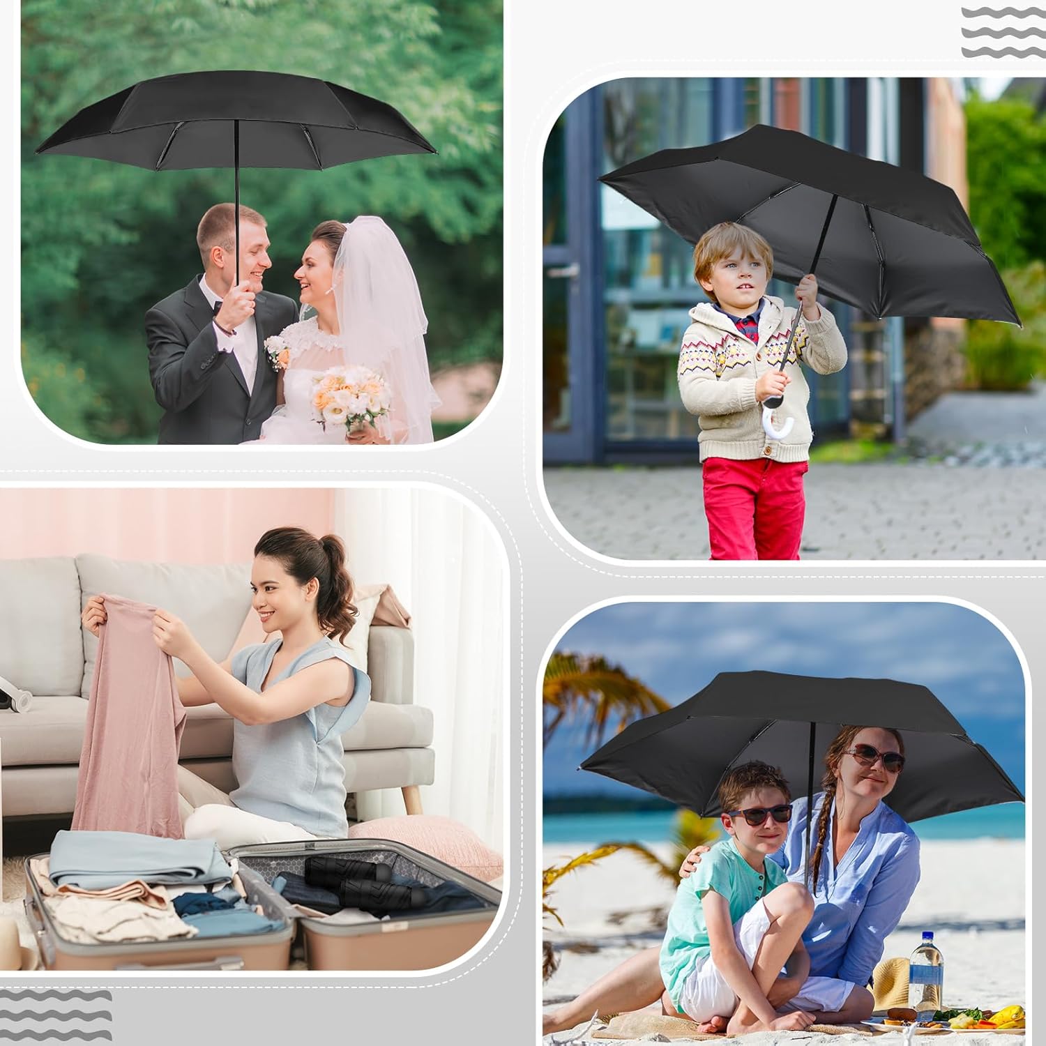 Sweetude 12 Pcs Travel Mini Umbrellas for Purse Bulk Folding Compact Lightweight Windproof UV Pocket Collapsible Umbrella for Kids Backpack Rain Wedding Party Women Girls - Image 6