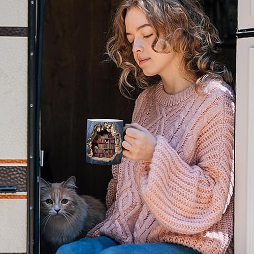 Miniatura 2 de Taza de cerámica multiusos con diseño de espacio creativo, taza de estantería de biblioteca, taza de café para amantes de los libros, regalos