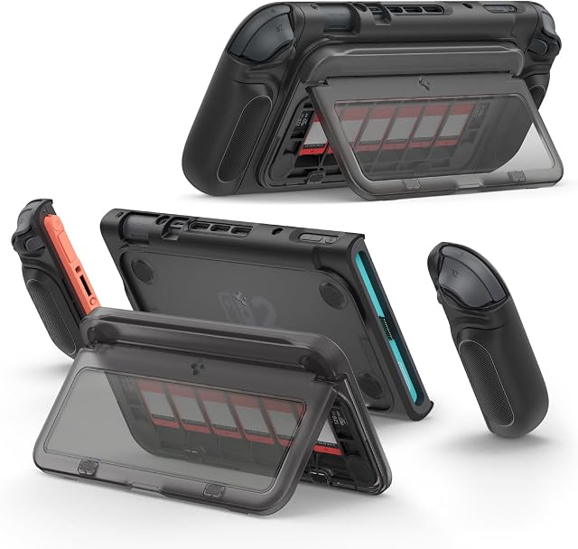 Spigen Designed for Nintendo Switch 2 Case, Snap Switch Shockproof Case with Detachable Game Card Storage, Kickstand, Removable Joycon and Ergonomic Grip - Black