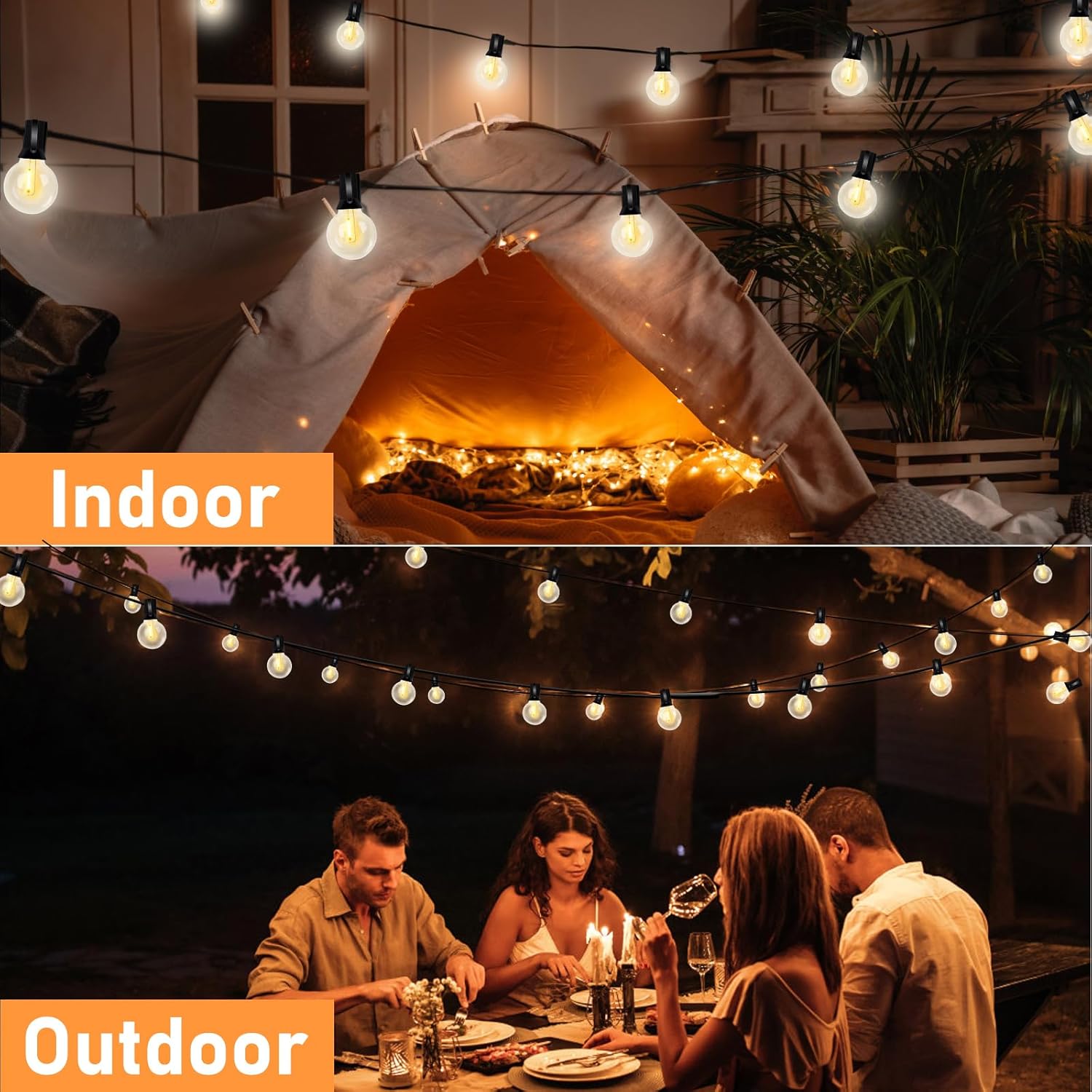 Oviejo 25 Pack G40 Led Replacement Light Bulbs, E12 Screw Base Shatterproof LED Globe Bulbs for Outdoor String Lights, 0.6 Watt Dimmable Light Bulbs, Warm White Light Bulb