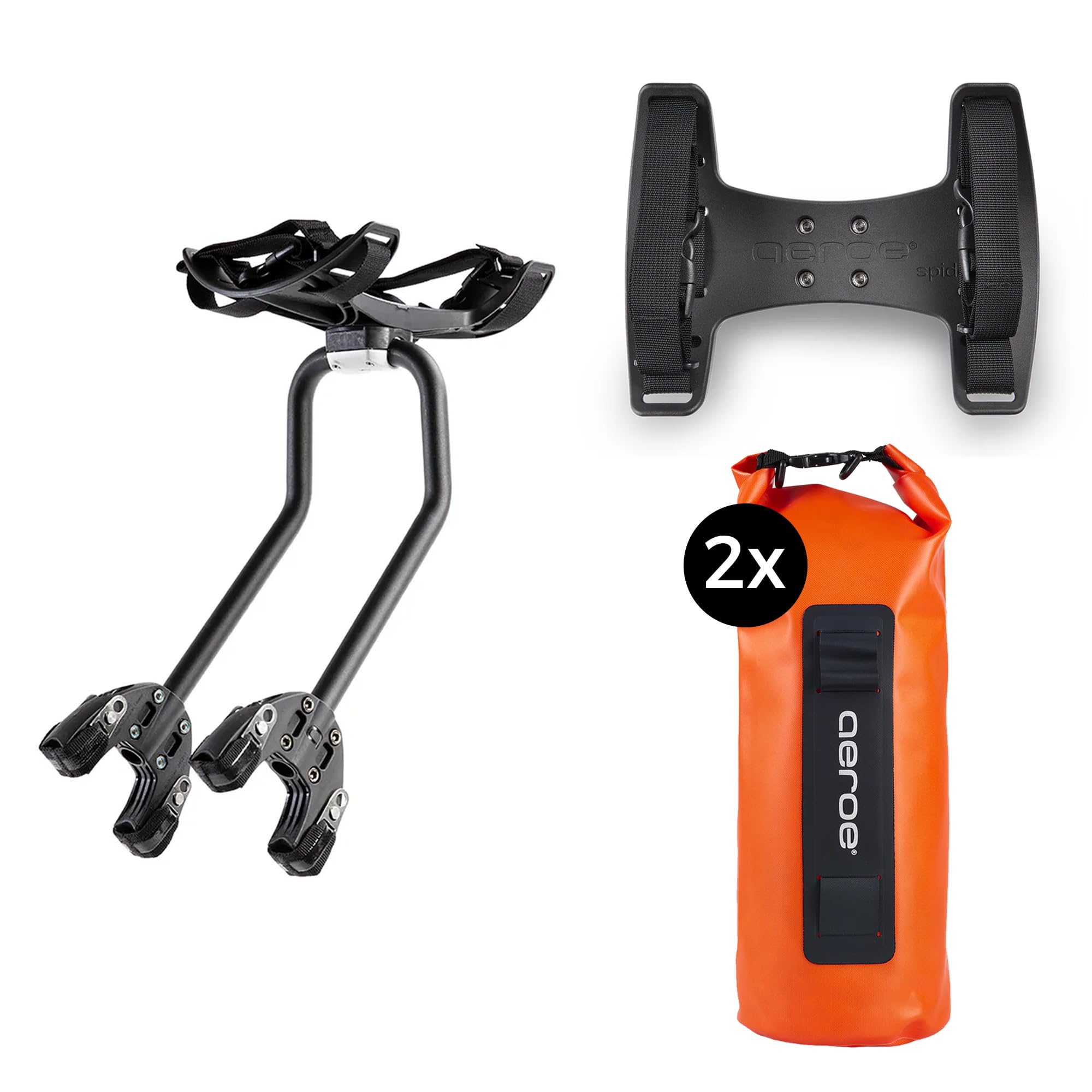 aeroe Spider Rear Rack + Spider Rack Cradle + Two 8L Heavy Duty Dry Bag Orange | Make any MTB or eMTB bike adventure‑ready | Secure, Stable and