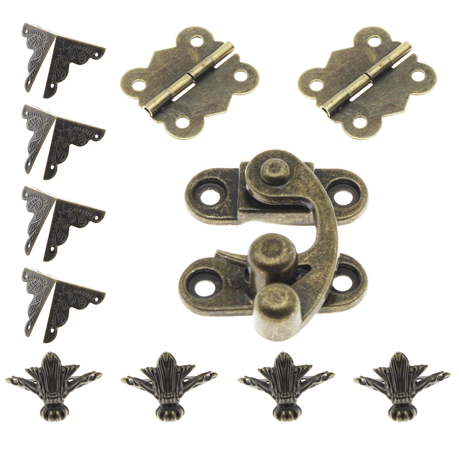 LBTODH 1 Set Antique Zinc Alloy Hasp Latches & Retro Butterfly Engraved Hinges & Corner Protectors Decorative & Box Legs Feet Kit with Matching Screws for Jewelry Box(Bronze)