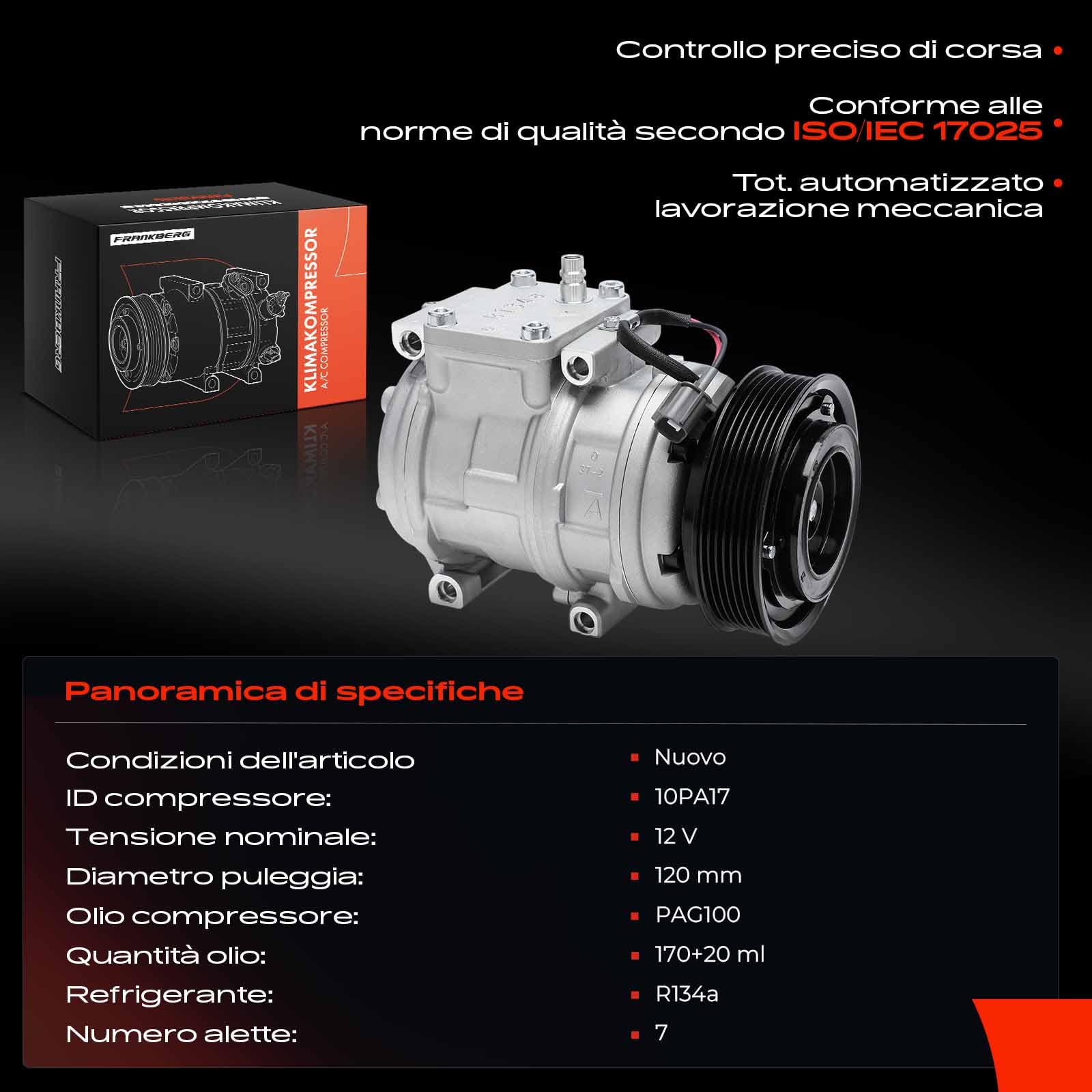 Frankberg Compressore dell'aria condizionata con frizione Compatibile con Defender L316 2.5L Discovery II L318 2.5L 4.0L R.a.n.g.e R.o.v.e.r II P38A 3.9L 4.0L 4.6L LR012805, olio preconfezionato