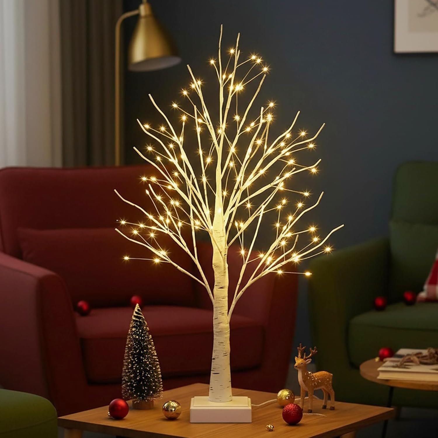Lighted Trees for Indoor Decor with Timer, 144 LED 2FT White Light up Birch Tree Tabletop Lamp for Birthday Thanksgiving Wedding Decor, Small Christmas Tree with Lights - Image 3