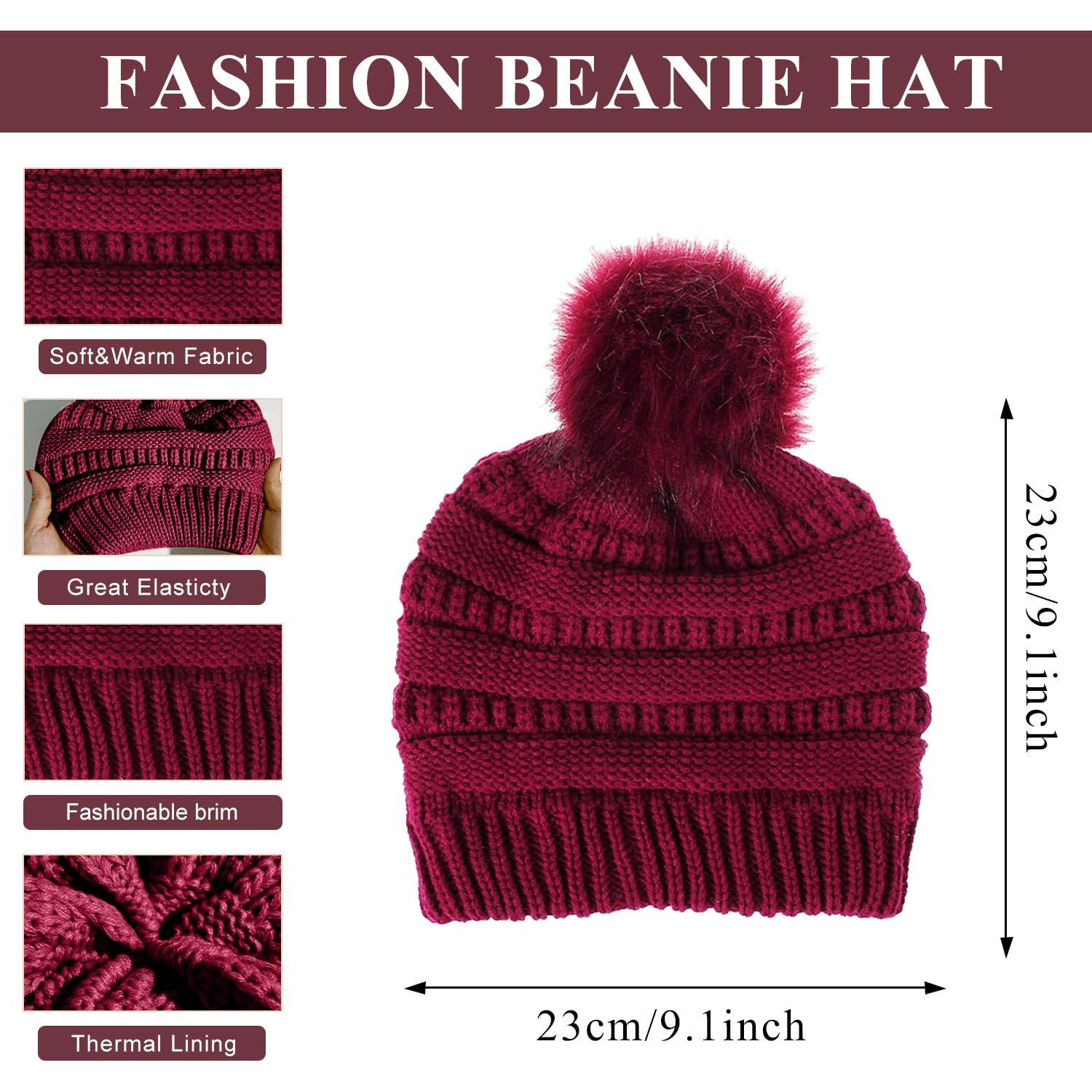 CheChury Ensemble Hiver Femme: Bonnet à Pompon, Écharpe Loop et Gants Écran Tactile Tricotés
