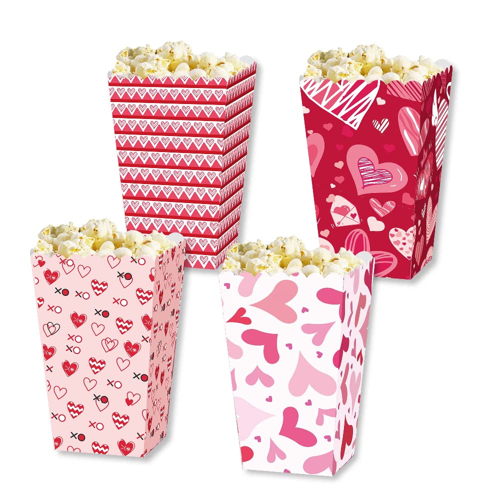 thePartyPopper Hearts and Kisses Popcorn Boxes Set of 12 for Valentine's Day Bachelorette Wedding Anniversary Favors and Candy treats Valentine Party Supplies (12 Pcs)