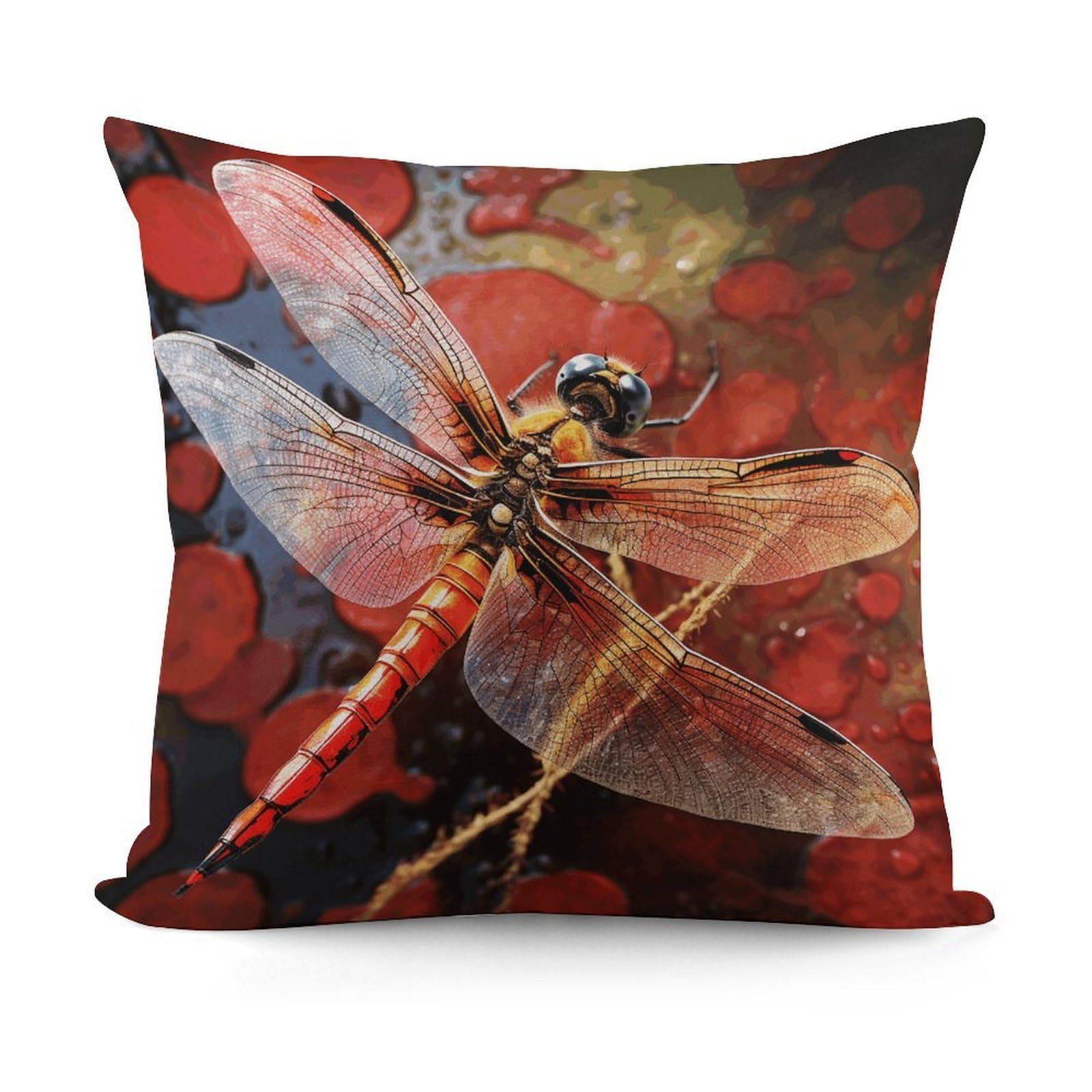 VstaDank Decorative Red Dragonfly Throw Pillow Covers Luxury Soft Pillowcases Fluffy Plush Accent Pillow Cases Personalized Square Lumbar Pillows Shells for All Seasons 18" X 18"