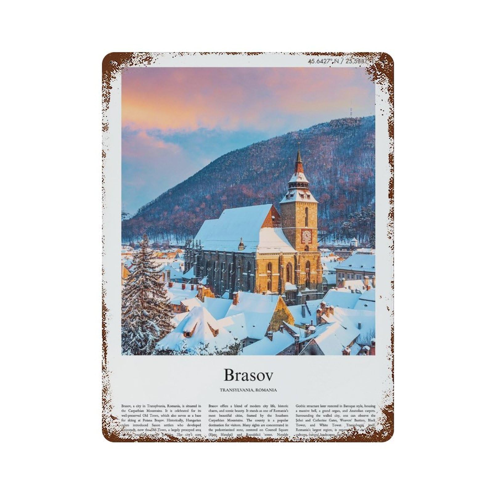 xiaoxiaoshen Brasov Transylvania, Romania City Scenery Wall Decor Art Metal Tin Poster Modern Home Decor Art Home Bar Shop Decorations Vintage Sign 40x30cm