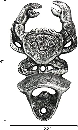 Miniatura 3 de Hampton Nautical Abrebotellas de cangrejo montado en la pared de hierro fundido de plata antigua, 6"