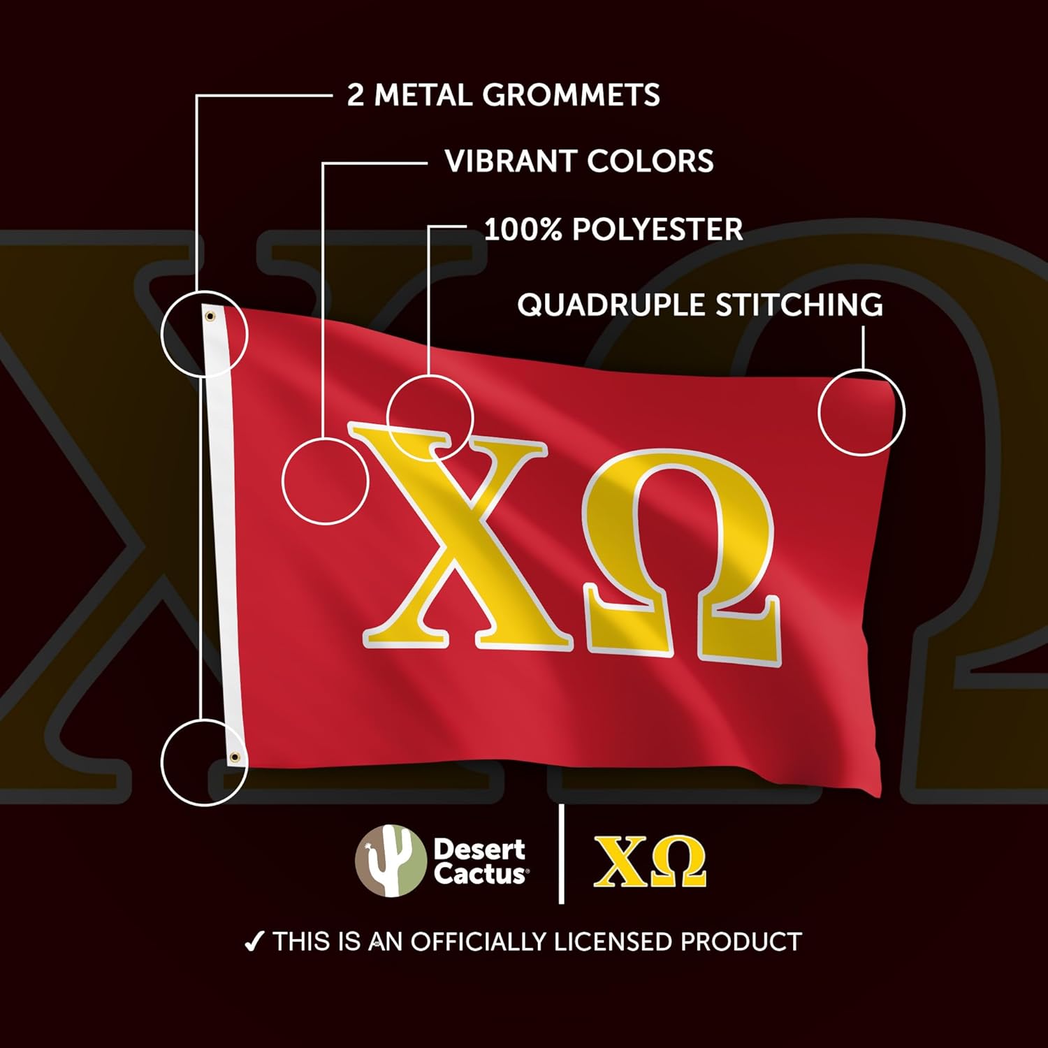 Desert Cactus Chi Omega Flag Letter Sorority Greek Letter Use as a Banner Large 3x5 Feet