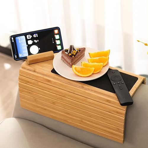 GEHE Bandeja de brazo de sofá para sofá, bandeja de sofá flexibleplegable giratoria de 360 para teléfono, mesa de brazo perfecta para bebidas,