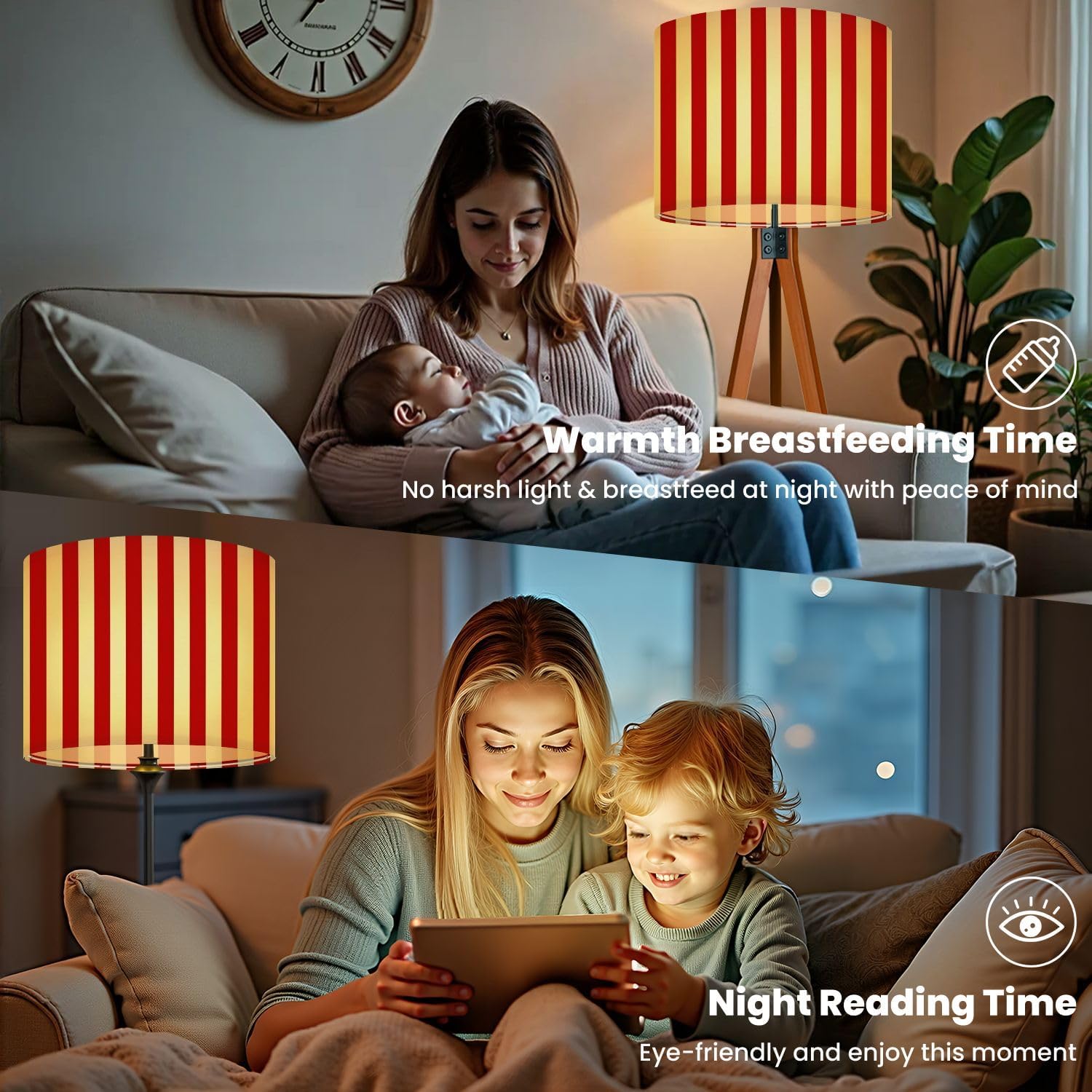 Linen Drum Lamp Shades 1 Pack, 13''Wx10"H, Red White Vertical Striped Retro Circus Style Replacement Lampshades for Floor Lamps Table Lamps Modern Farmhouse Lampshade Easy Assembly
