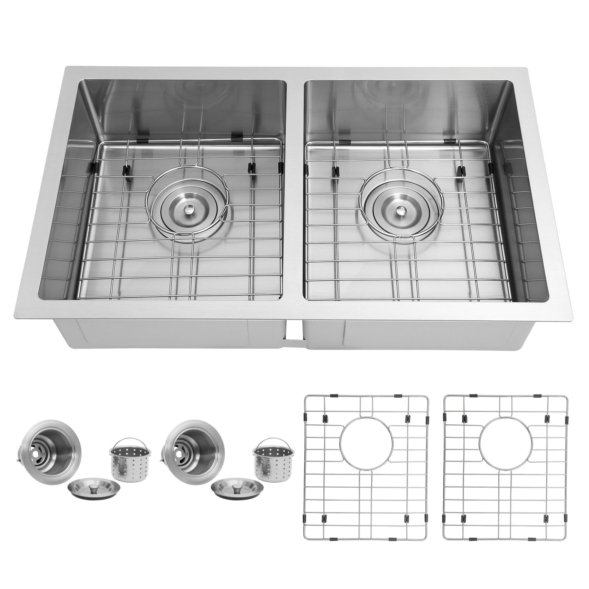 Kitsitchen Double Bowl RV Kitchen Sinks 27 x 16, T304 Stainless Steel Sink