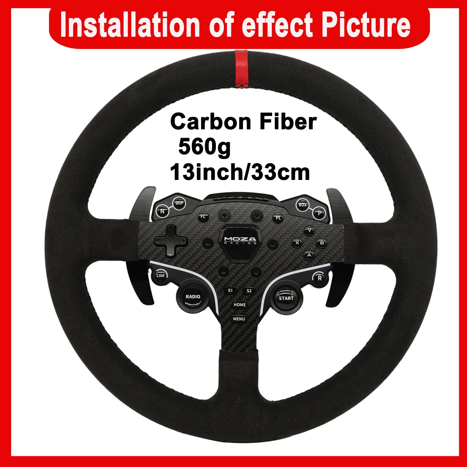 Replace 13 inch Original Carbon Fiber Suede Wheel MOD F1 GT3 GT4 For MOZA ES/ESX Lite Steering Wheel; Leather Sim Racing Hub on R3/R5/R9/R12 Direct Drive Base (13 Inch Suede)