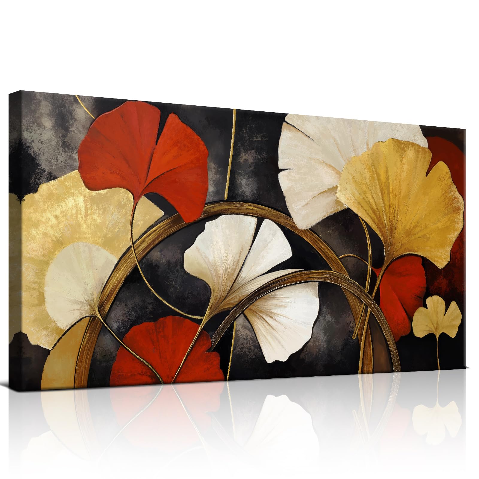 Floral Wall Art Canvas Prints,Large Abstract Art Painting with Ginkgo Leaves and Flowers Artwork for Living Room Bedroom Dining Room Home Office Decor 29W x 58L inches,YS1505