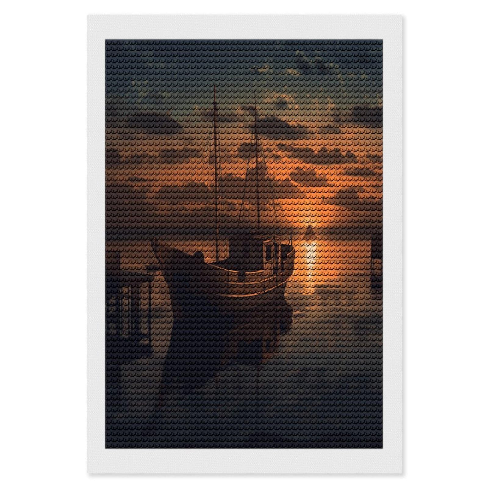 FekiLoot Boat at Dusk Paint by Numbers Kit for Adults Beginner DIY Diamond Dots Paintings Round Full Drill Diamond Art Kits Picture Diamond Art Painting Kits for Home Decor 8"x12"
