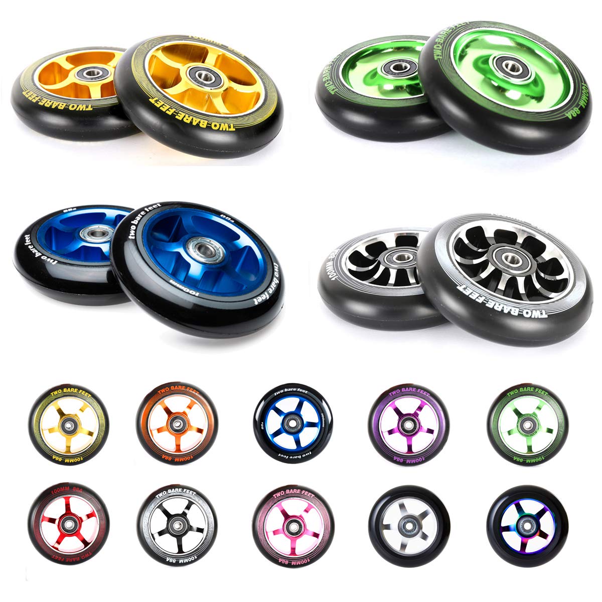 Two Bare Feet Alloy Series 100mm Stunt Scooter Wheels with ABEC 9 Bearings – Replacement Metal Core Wheels for Freestyle & Trick Scooters (5 Star Blue Single) — image 1