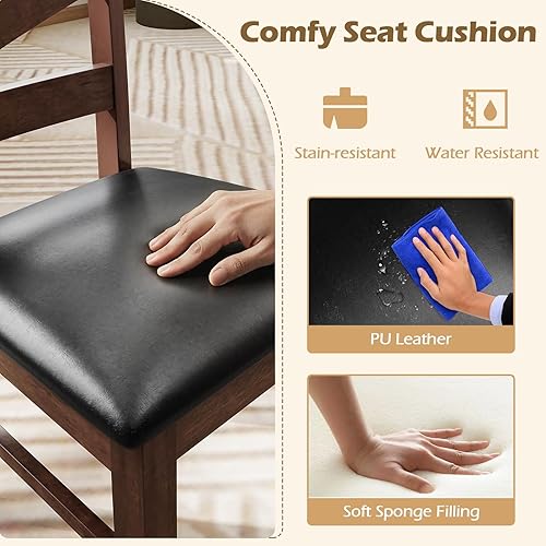 Miniatura 5 de KOTEK Juego de 4 sillas de comedor de madera, sillas de cocina de granja con asiento tapizado de piel sintética, patas de madera de goma maciza,