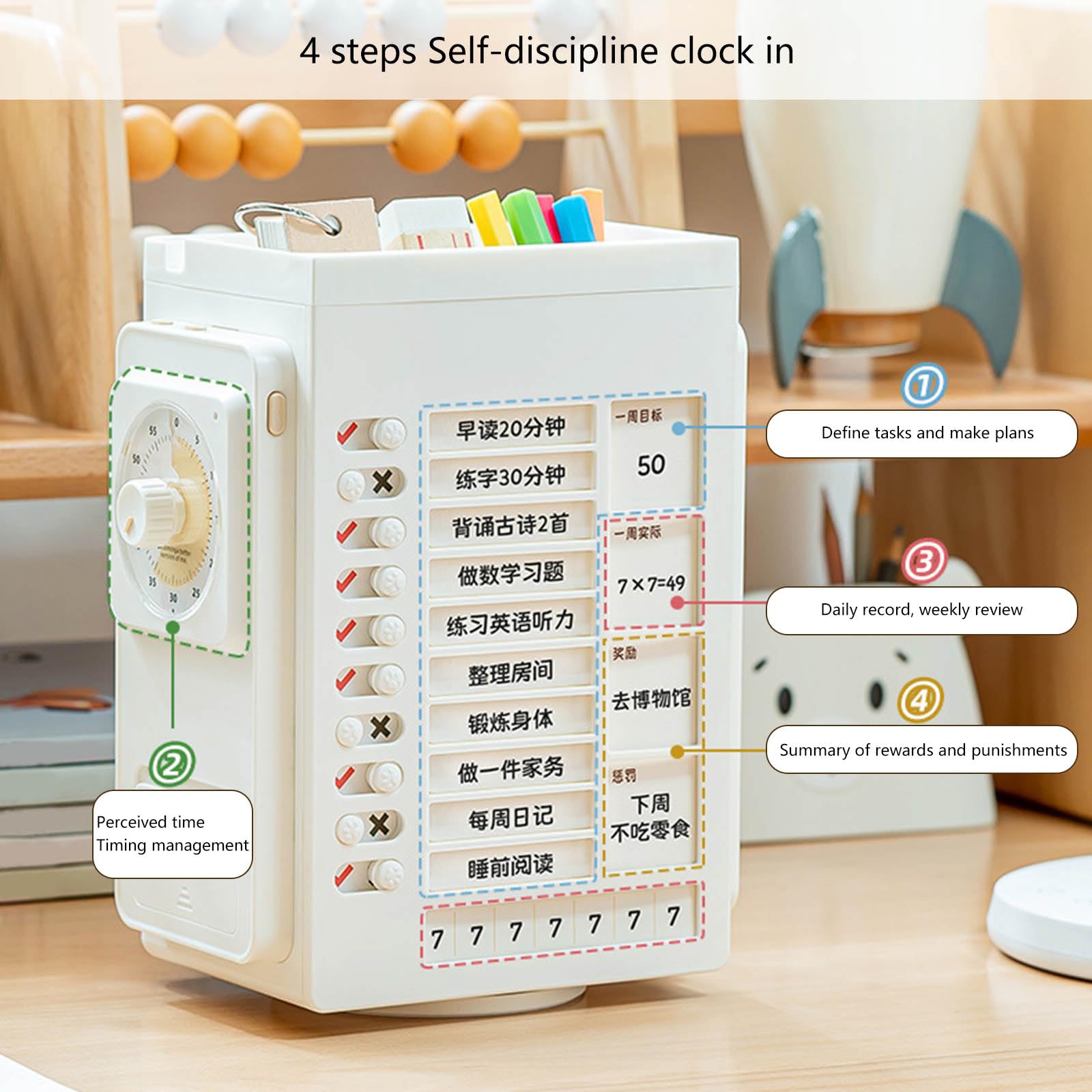 Portapenne con timer visivo, planner mensile, organizer da scrivania, organizer da scrivania, organizer da scrivania con timer visivo, per studenti