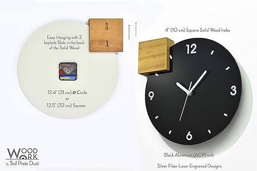 Miniatura 6 de Modern Wall Clock - Black Aluminum with Silver Fiber Laser Engraving - Square - Contemporary Design - Personalized City Map - Home Town - Location -