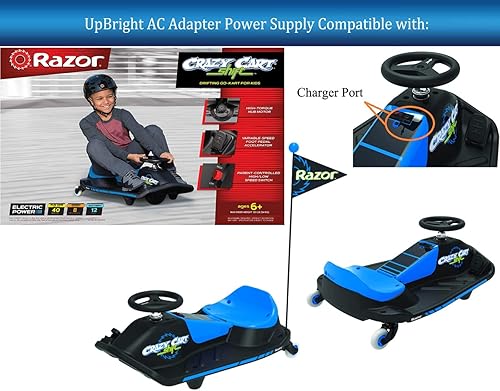 Miniatura 2 de UpBright Adaptador de 12 V CA/CC compatible con Razor Crazy Cart Shift 25143493 25143444 2.0 Azul 25173840 12 voltios Electric Kids Ride-on Drifting