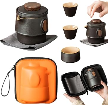 Chinese Tea Set, Ceramic Portable Teapot Set With Strainer, Anti Scald & Non Slip Kung Fu Tea Sets With Travel Pack Perfect ideal for Travel,