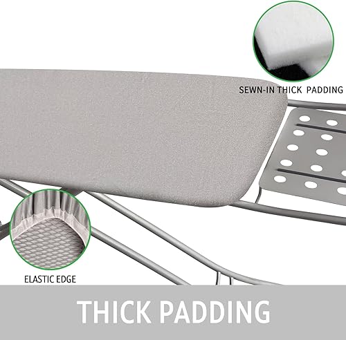 Miniatura 4 de Memeaty Funda y almohadilla para tabla de planchar de 15 x 54 pulgadas, funda estándar para tabla de planchar con borde elástico y cierres de