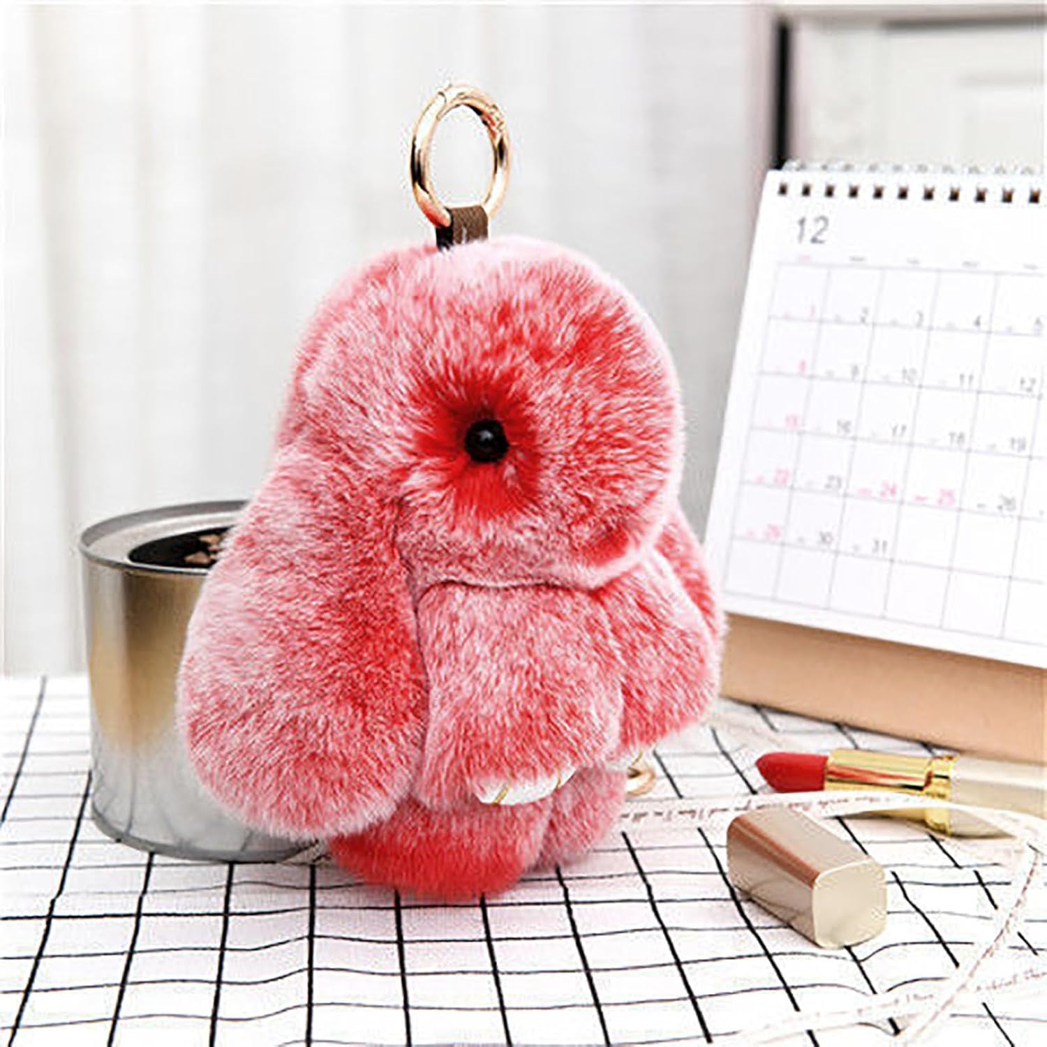 Frost Color Faux Rabbit Plush Keychain,Cute Mini Bunny Bag Charm for Purse,Backpack,Soft Fluffy Rabbit Pendant Gift