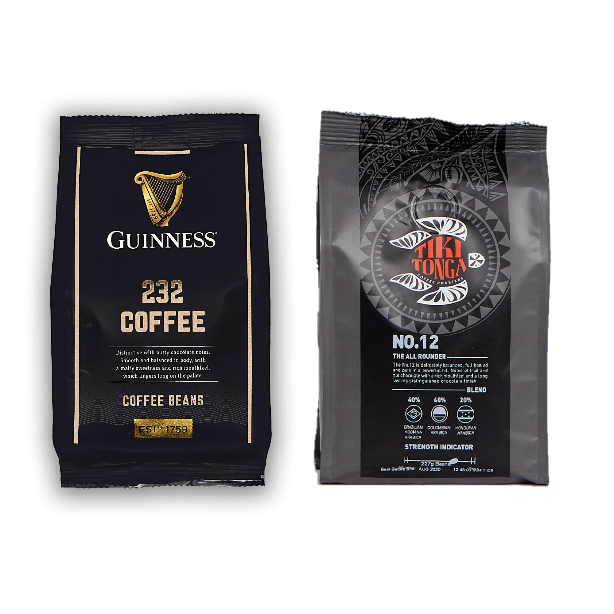 TIKI TONGA Guinness Coffee '232' Brew & #12 ""All Rounder"" - Roasted Coffee Beans 227g - Roasted in The United Kingdom - The Ultimate Coffee Taster Pack (2 items)