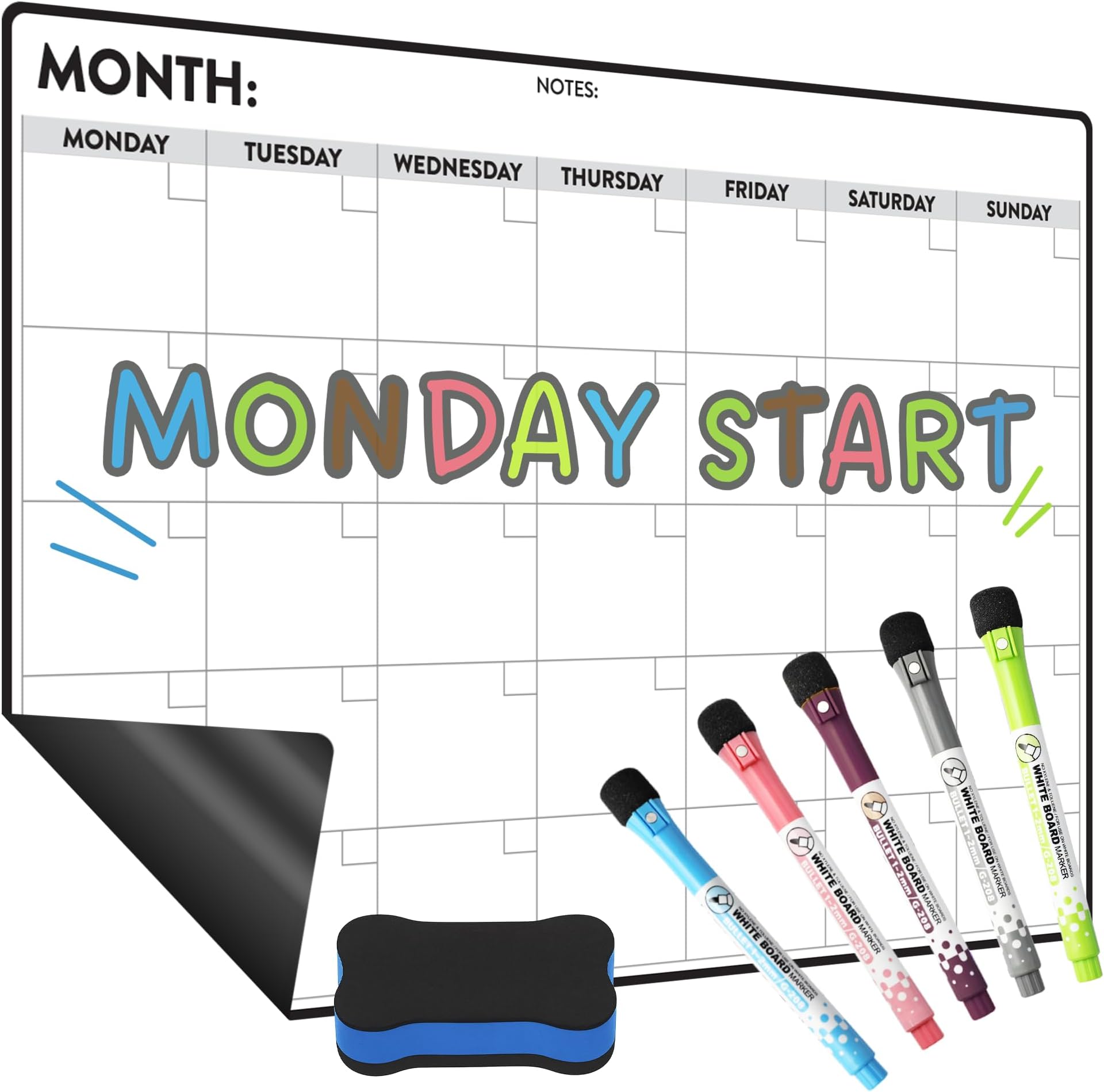 Monthly Magnetic Calendar for Refrigerator – Monday Start 17 x 12” Fridge Calendar Magnet | Dry Erase Whiteboard Family Planner & Schedule Board | Include 5 Markers & Eraser by Freedom Mastery