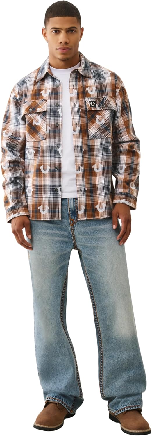 True Religion Men's LS Jacquard Workwear Shirt – Long Sleeve Button-Up Utility Shirt - Image 6