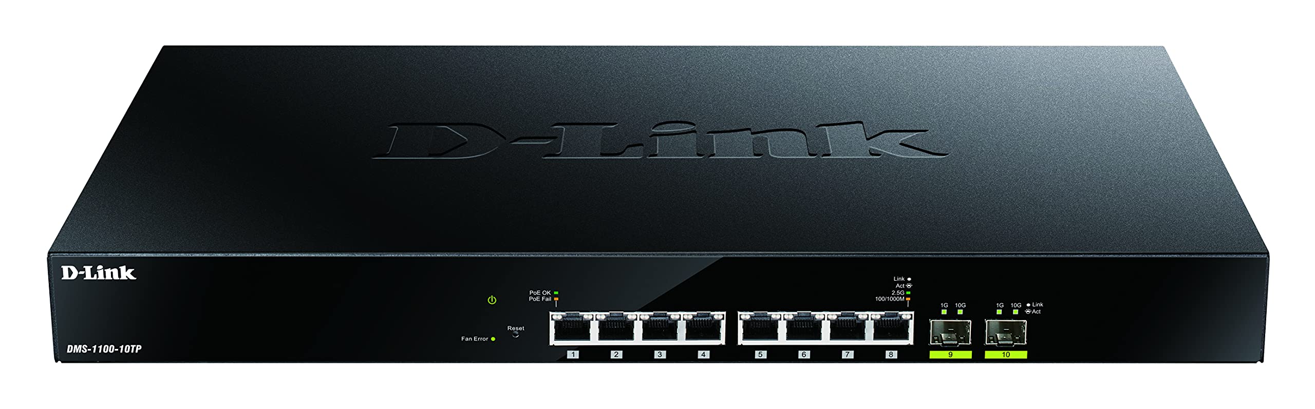 D-Link DMS-1100-10TP 10-Port Multi-Gigabit PoE Smart Managed Switch (ideal für Wi-Fi 6 Access Points, 8 x 2.5G PoE Ports, 2 x 10G SFP+ Uplink Ports, 4K VLAN, QoS, LACP, STP, RSTP, MSTP, ERPS)