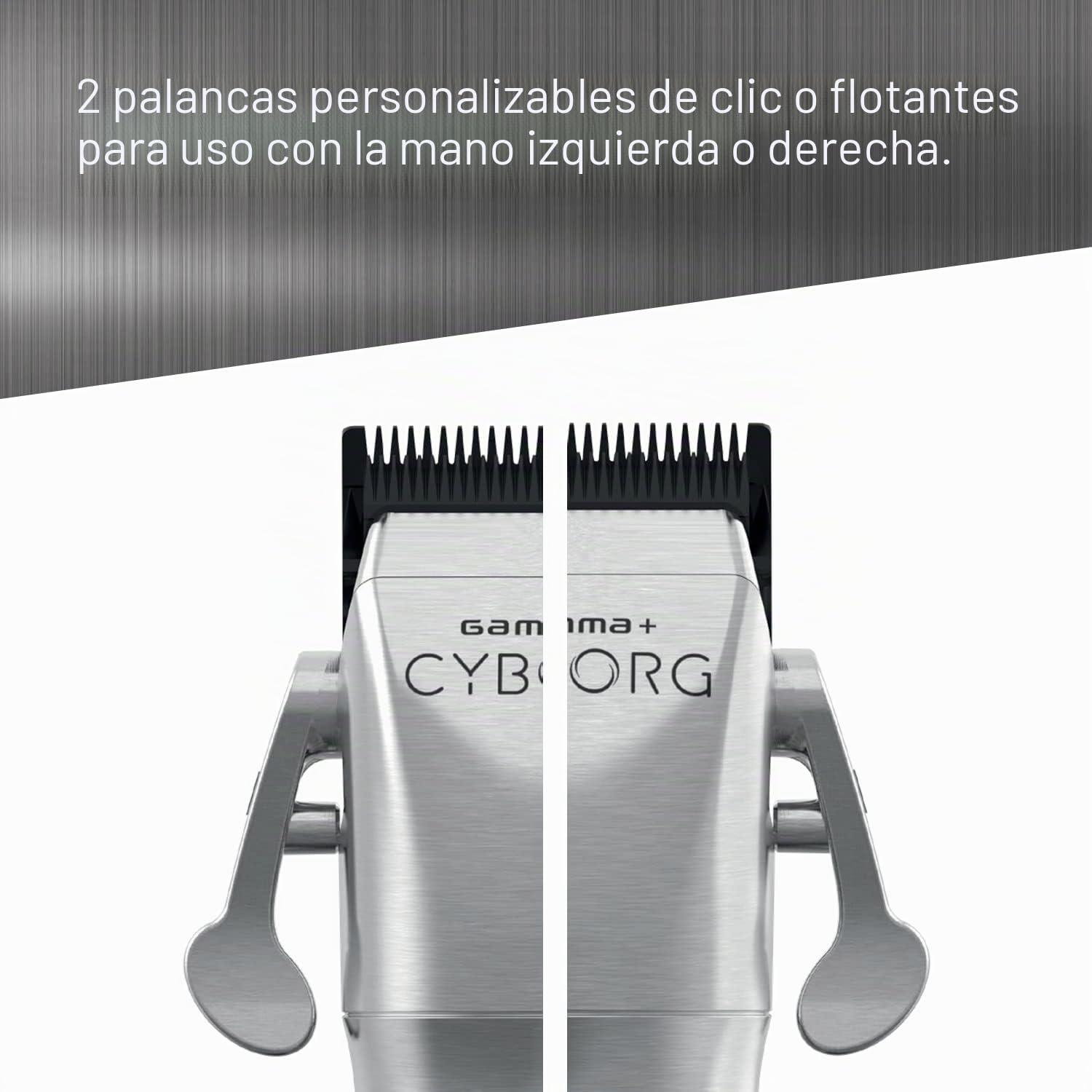 GAMMAPIU' Cyborg Cortapelos Hombre Profesional, Cortadora de Pelo con Motor Brushless, 2 Palancas de Ajuste Espacio Cero, 200 Minutos Autonomía Sin Cable, Base de Carga, 8 Peines, Cuerpo Metálico