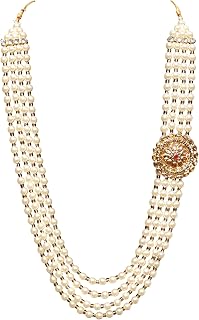 Geetanjali Crafts Handmade Pearl Stone & Studded AD(American Diamond) Necklace Jewellery For Men/Groom For Wedding(Dhula M... Price In India