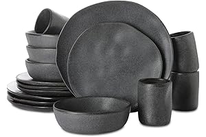 Stone by Mercer Project HEKONDA Modern Debossed Stoneware 16-Piece Dinnerware Set