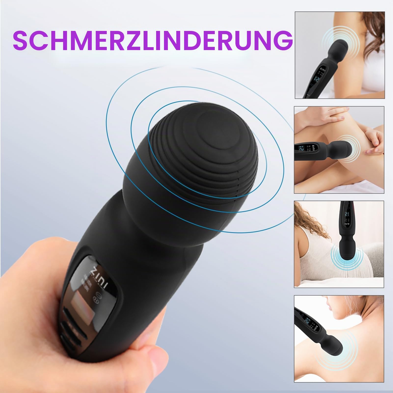 Kabelloser Massagegerät mit LCD-Display, persönliches Massagegerät zur Schmerzlinderung, leistungsstarker Massage-Stab mit 12 Vibrationsmodi, Schwarz