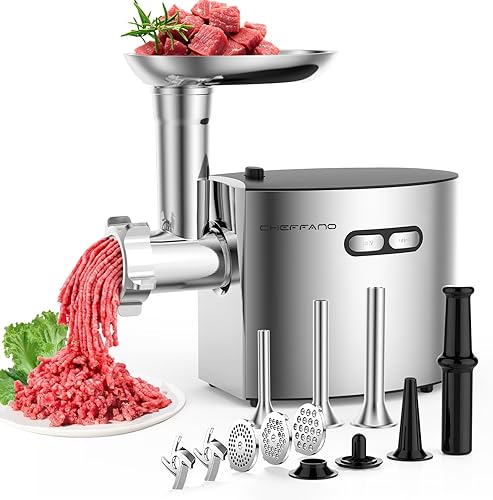 Miniatura 8 de Picadora eléctrica de carne, relleno de salchichas con tubo de salchicha, 2 cuchillas, 3 platos, kit Kubbe, 2800 W máximo, picadora de carne