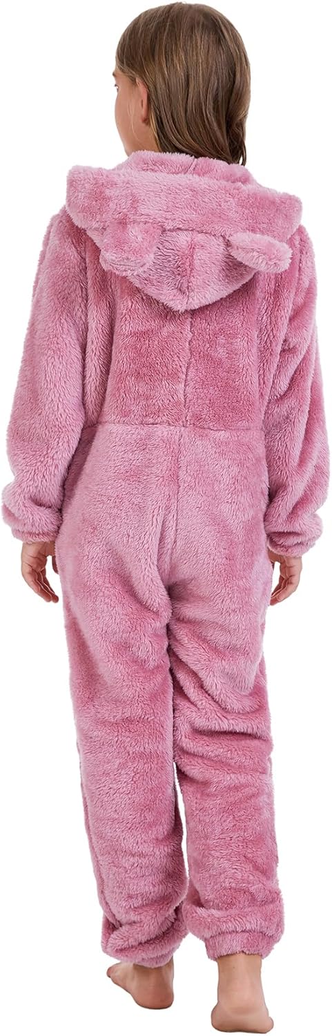 COZYPOIN Girls Fleece Zip Up Jumpsuits Kids Hooded Rompers Fuzzy Onesie Warm Cute Costume Winter Clothes - Image 7