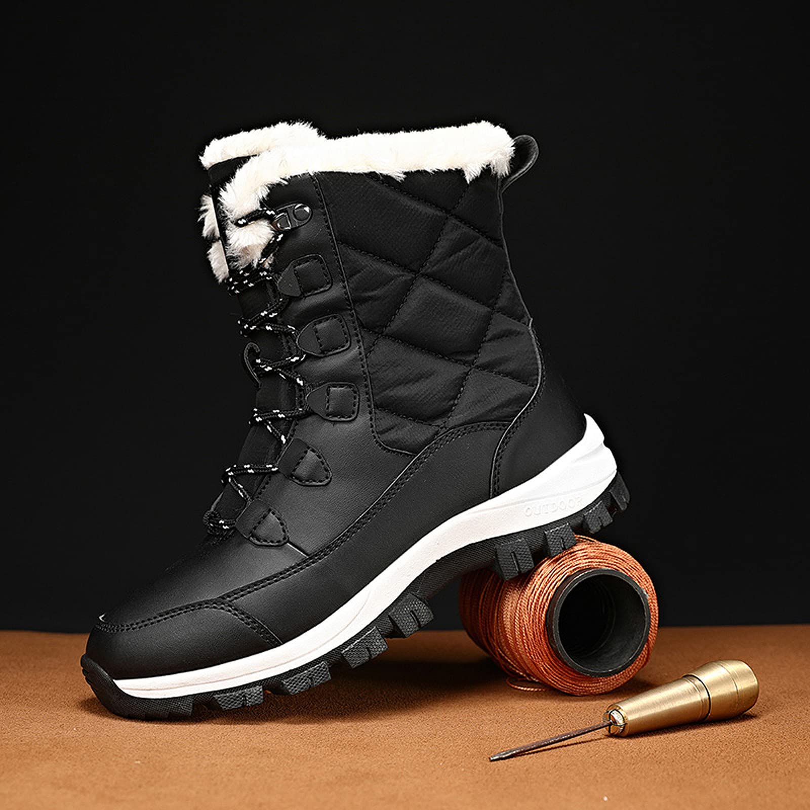 FLIOZY Bottes de Neige Femme Doublure Chaude Fausse Fourrure Bottes Bottes d'hiver Imperméable Antidérapant Bottes Mi-Mollet Extérieur Lacets Boots