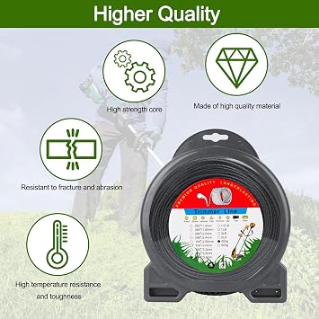 Trimmer String Weed Eater String - Twisted Trimmer Line for Commercial Weed Trimmer Line 3.9mm/154-Inch by 137-Foot String Trimmer Line, Black Heavy Duty Weed Wacker String