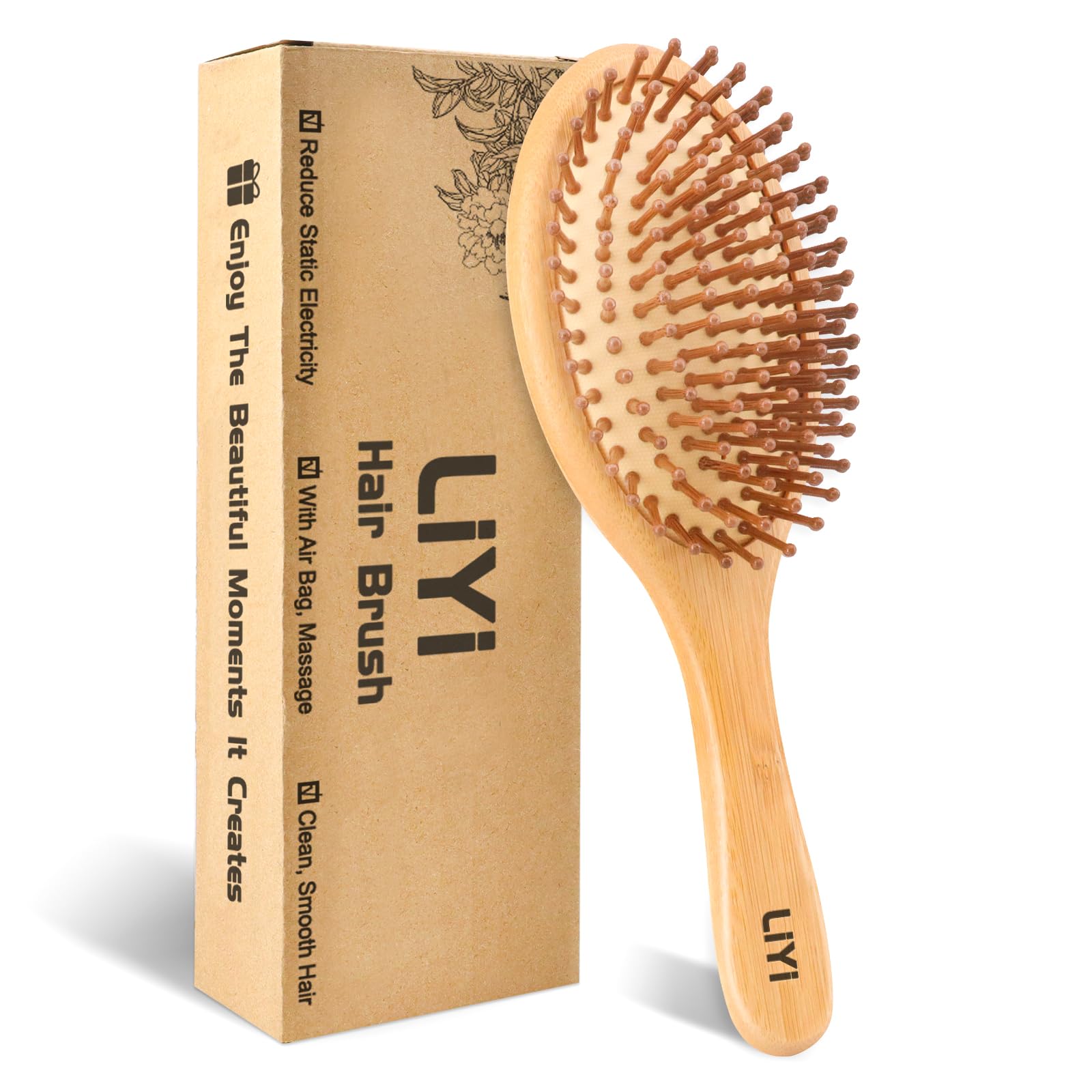 LIYI Wooden Bamboo Hair Brush for Hair Growth with Natural Bamboo Bristles Detangler Wooden Hairbrush Paddle Brush for Massage Scalp,Hair Brush for