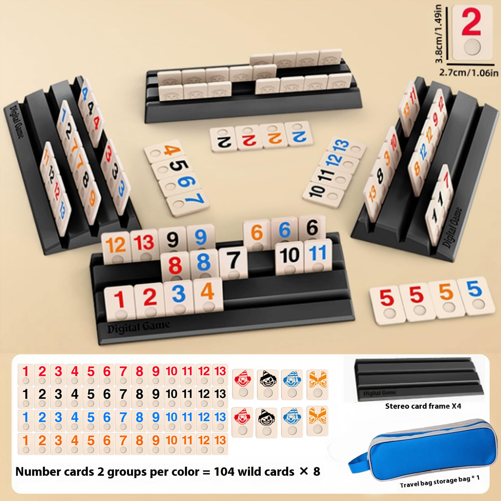 Set de Rummy pour Voyage - Jeu de Société Classique avec 114 Tuiles Premium & 4 Supports, Jeu de Plateau Portable pour 2-4 Joueurs, Adultes et Amateurs de Stratégie (Noir)