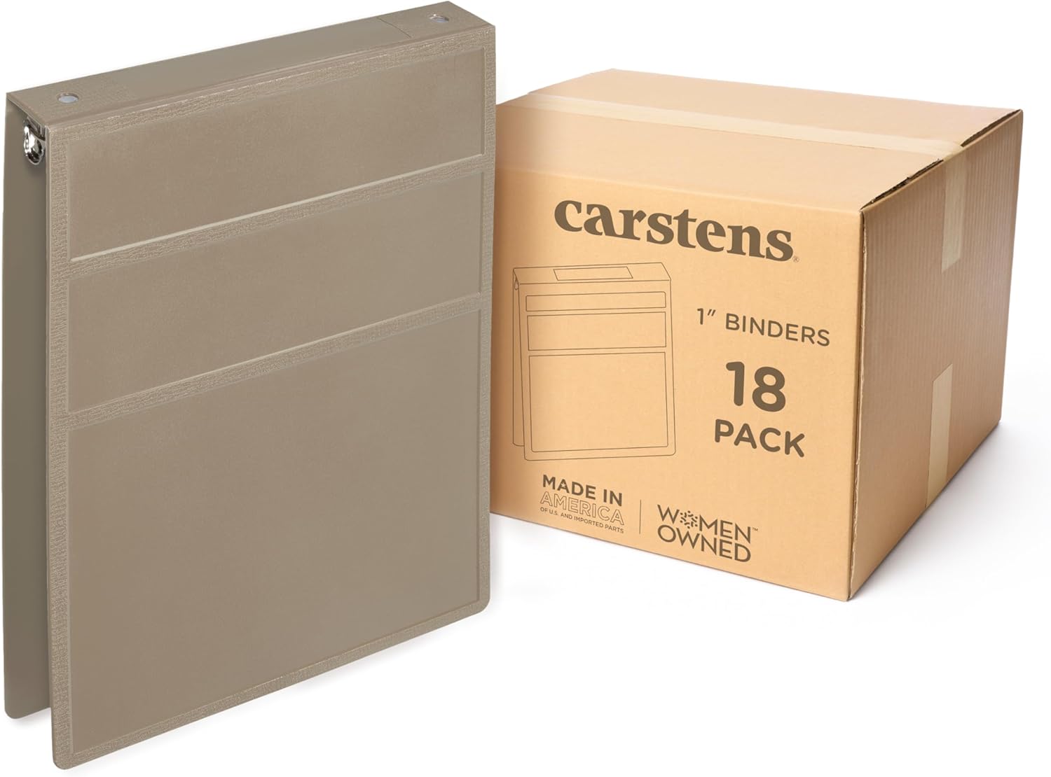 Carstens 1-Inch Heavy Duty 3-Ring Binder - Top Opening, Sand, Durable Plastic, No-Gap Rings, Waterproof Cover, No Pockets, Holds 125 US Letter Sheets, BPA-Free, Made in USA (8767-3R), Case of 18