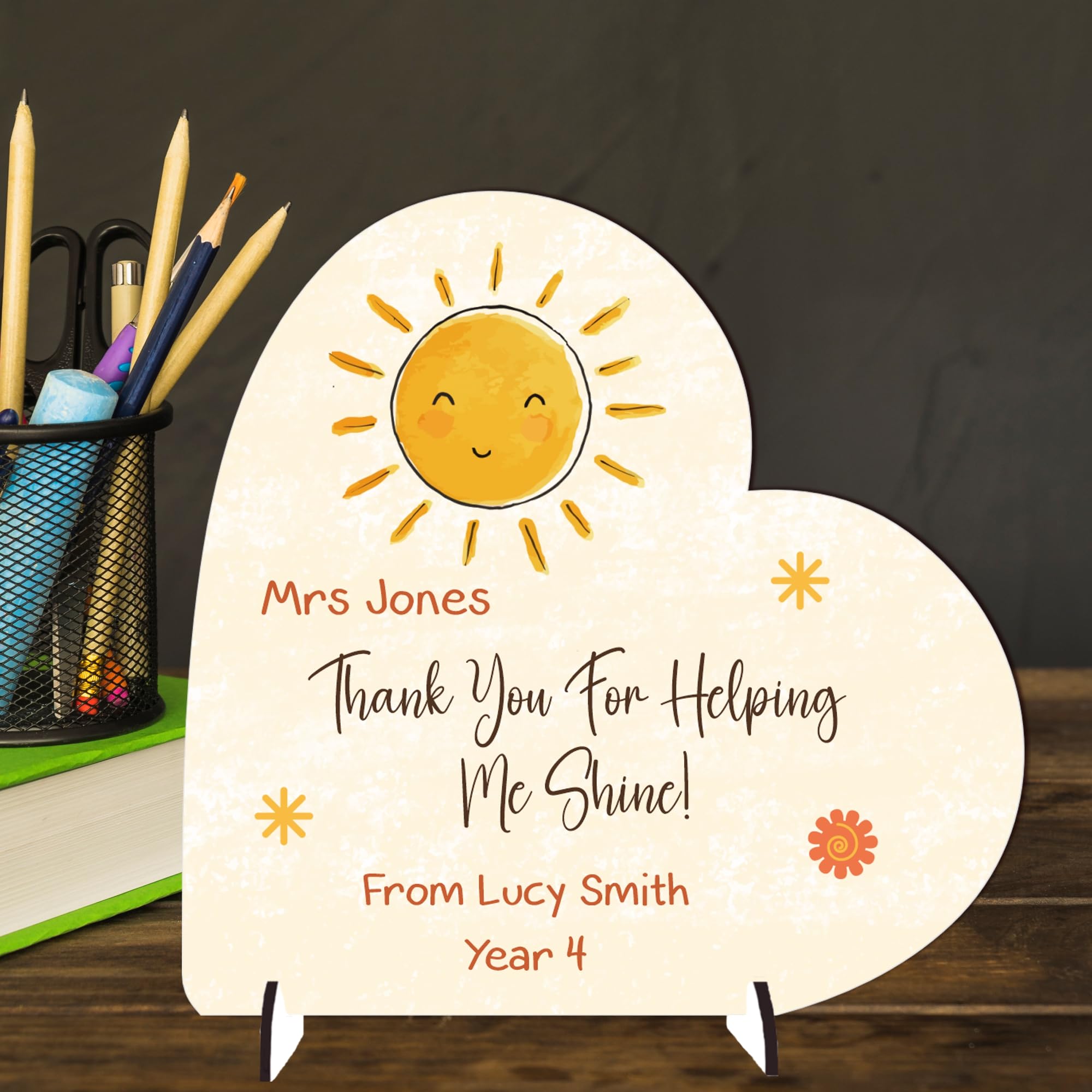 Personalised Teacher Appreciation Plaque with Stands - Thank You Keepsake, Customisable Design, Made from FSC-Certified MDF, Handcrafted in the UK (Mdf Wood 13.5cm x 13.5cm, Helping me shine)