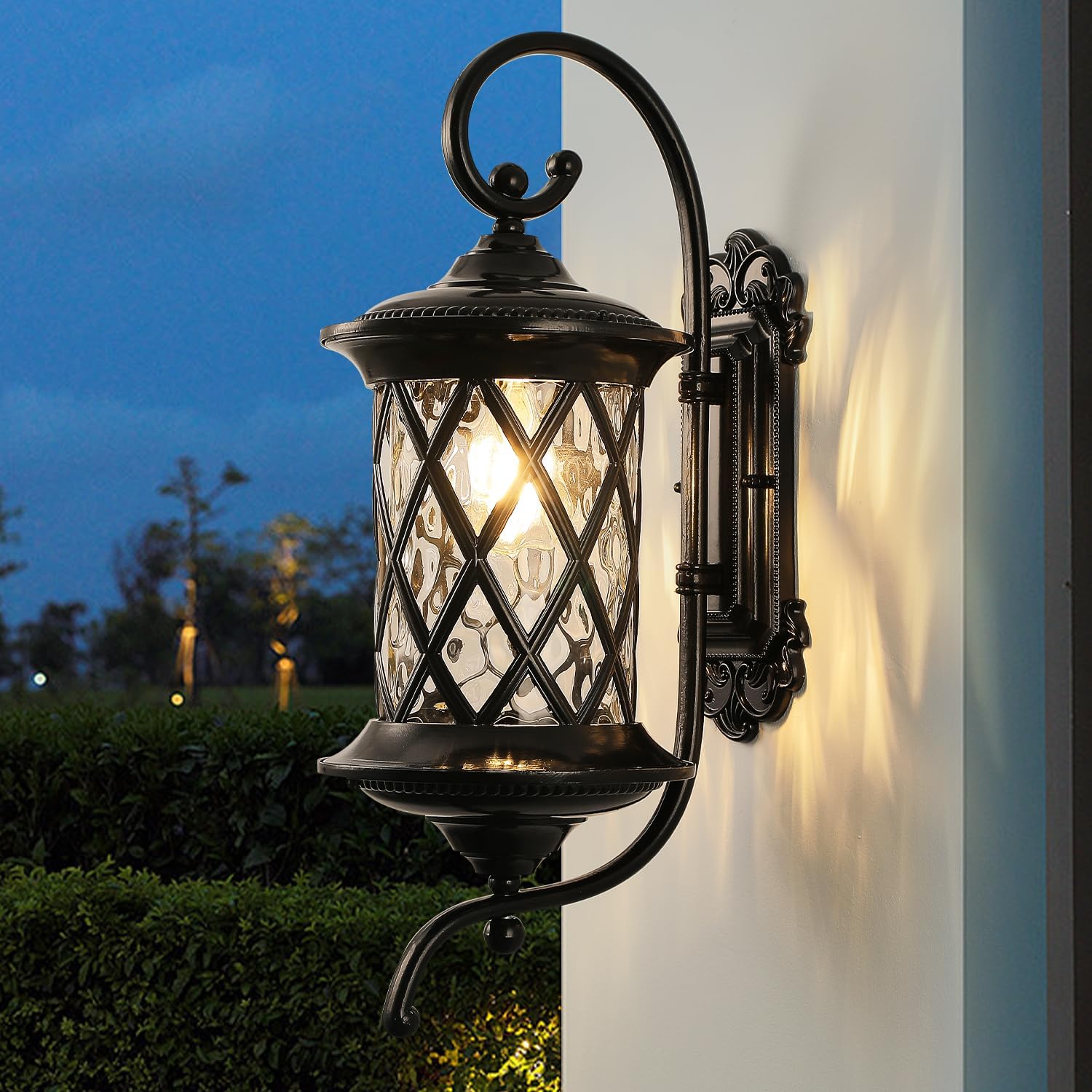 Retro Large Outdoor Wall Lanterns 24" Exterior Light Fixtures Coach Light Waterproof Aluminium with Water Glass Outside Wall Lamps for House Front Door Garage Porch Lighting, Black 24" H Extra Large Coach Light