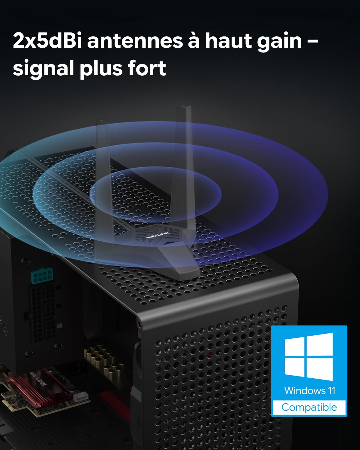 WAVLINK Carte WiFi 7 pour PC avec Rallonge d'antenne,Bluetooth 5.4,BE6500