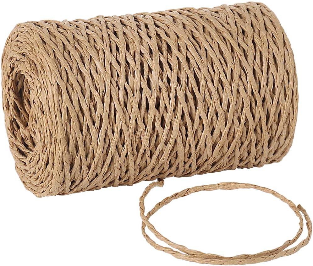 Tenn Well (Brown) - Natural Paper String, 100m 2mm Twisted Craft Raffia Paper Ribbon for Gift Wrapping, Crafting, Packing, Crocheting