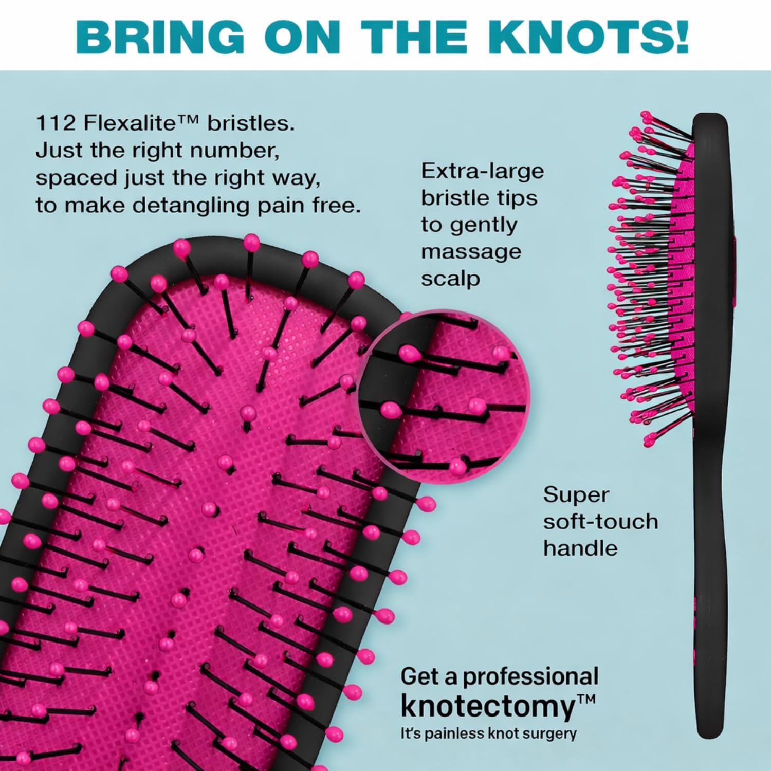 Conair The Knot Dr. hair brush - Pro Mini Detangler, Detangling, Heat Resistant, Irregular shape, Rubber, 1 Count, All hair types, Unisex (Pink)