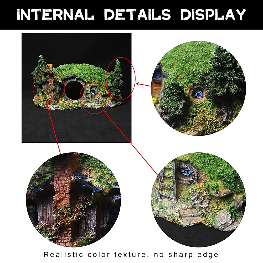 Hobbit - Decoración para pecera, casa de reptiles, agujero oculto, paisajismo para acuarios y reptiles, decoración de mini jardín, dos tamaños (L)