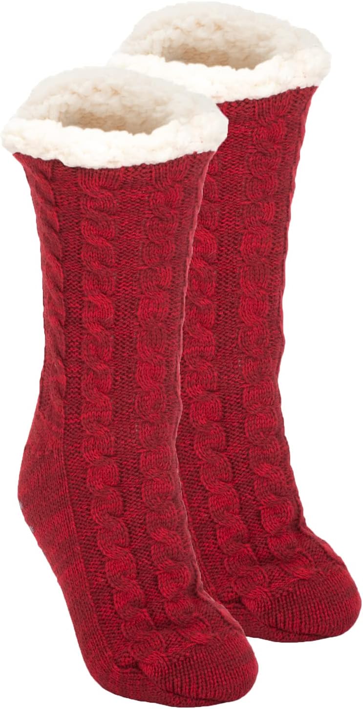 Elanze Designs Simple Knit Womens One Size Plush Lined Non Skid Indoor Slipper Socks